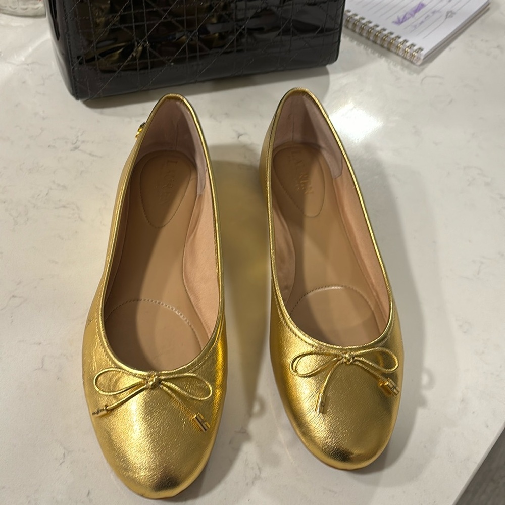 Brand new Ralph Lauren gold flats